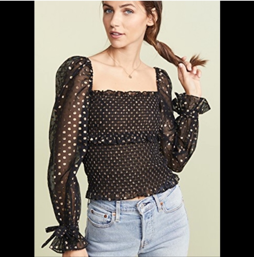 Likely Sydney Top Black and Gold Polka Dot Women's Size Large